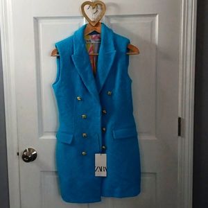 Zara Sleeveless Blazer Peacock blue
